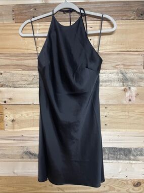 Urban Outfitters size S Elegant Black Buttery Satin Backless Halter Mini Dress
